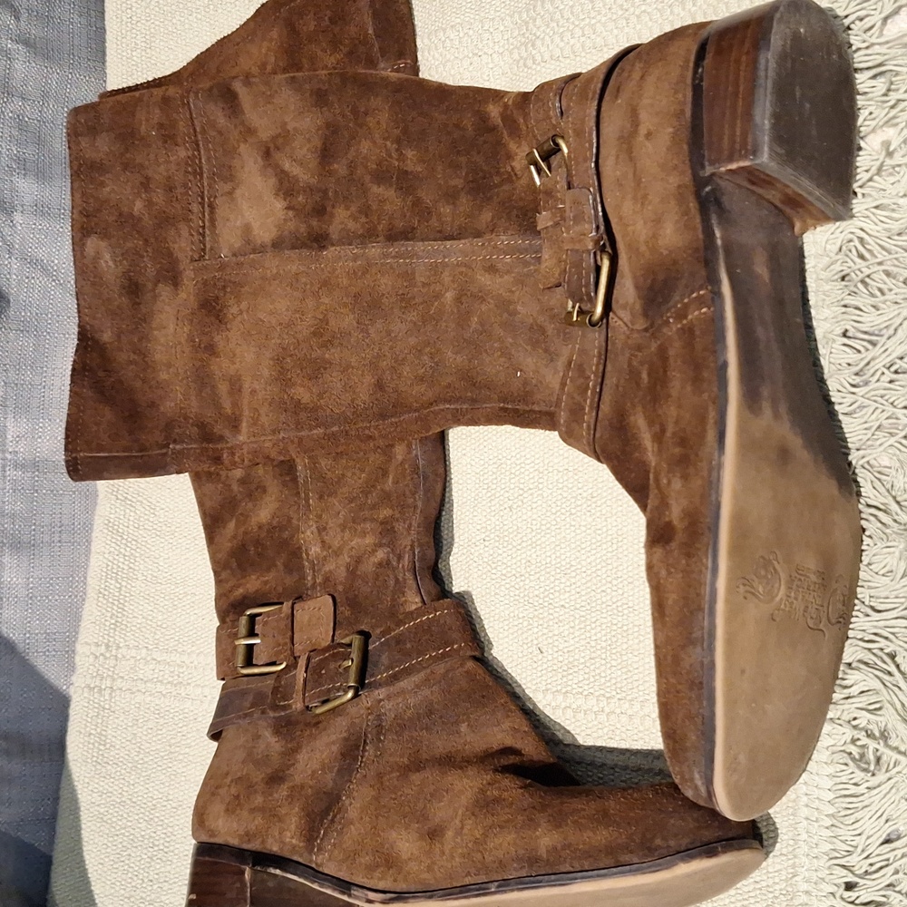 Nine West Sassy Fran Brown Suede Buckled Riding Boots Size 10M
